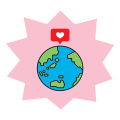 いいねマークのついた地球のイラスト