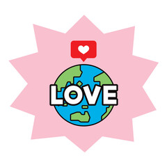 LOVEの文字と、いいねマークのついた地球のイラスト
