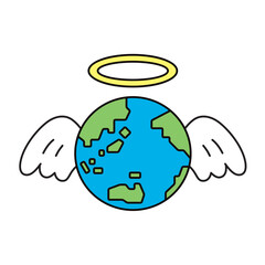 天使の輪と羽をつけた地球のイラスト