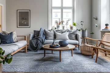 Scandinavian Sanctuary in Blue and Gray Tones Living Room