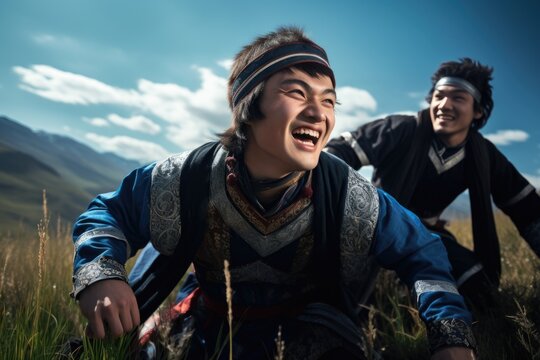 Tatar Mongols: nomadic warriors and conquerors, cultural legacy, military prowess, Eurasian steppes strength, traditional attire, resilience and the spirit of the historic nomadic lifestyle.