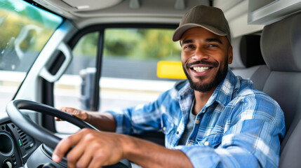 happy smiling truck driver man