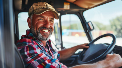 happy smiling truck driver man