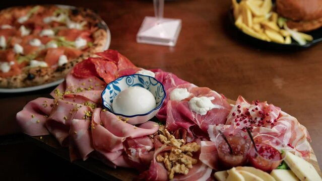 Typical Calabra Appetizer Cured Meats Salame Mortadella And Cheese