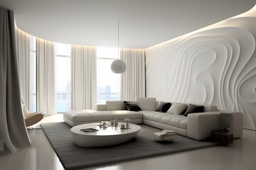 Interior of modern living room with white sofa