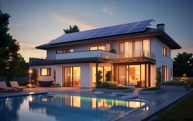 Modern house with solar panels