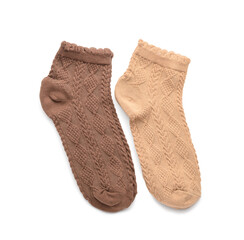 Different basic color socks on white background