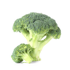 Fresh broccoli cabbages on white background