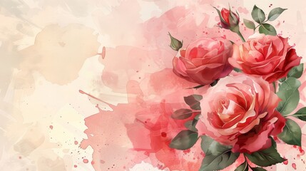 A delicate cluster of pink roses on a soft watercolor background with space for text.