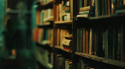A cozy and dimly lit library with shelves lined with a diverse collection of books offering a warm and inviting atmosphere for reading and study