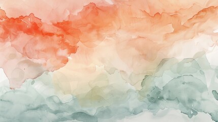 Abstract watercolor background with shades of orange, pink, and green.