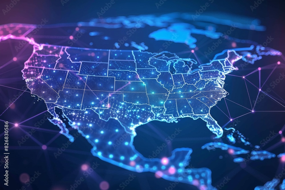 Wall mural digital map of america network connectivity created with generative ai