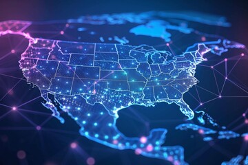 Fototapeta premium Digital map of america network connectivity created with generative ai