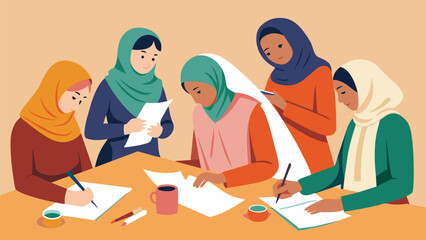 Fototapeta premium The group takes time to write personalized notes and attach them to the shawls adding an extra layer of thoughtfulness to their gift.. Vector illustration