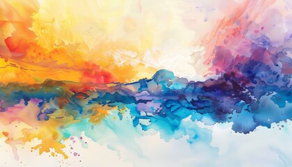 Vibrant Watercolor Splash: Abstract Landscape with Flowing Colors