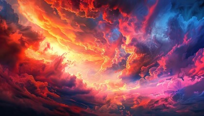 Vibrant Sky Abstract: Dramatic Cloudscape with Bold Colors and Abstract Patterns for Backgrounds and Designs