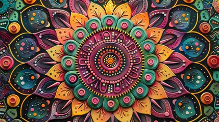 Fototapeta premium Vibrant Spectrum Mandala: Intricate Layers of Colorful Patterns for Meditation and Creativity