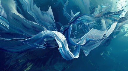 Aquatic Serenity: Abstract Underwater Bliss with Flowing Shapes and Cool Palette