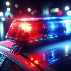 police car flash lights on the street at night