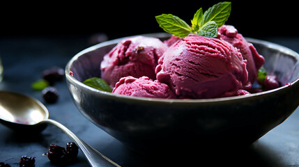 Raspberry ice cream. Generative AI