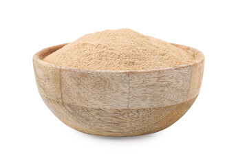 Dietary fiber. Psyllium husk powder in bowl isolated on white