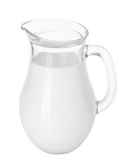 Glass jug of fresh milk isolated on white