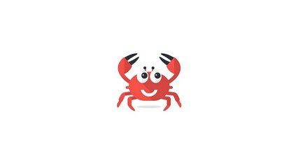 Fototapeta premium Red black crawling sea crab 2 pinchers smiling face. Animal illustration isolated on a white background.