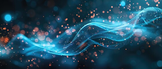 Obraz premium beautiful abstract wave technology background with blue light digital effect corporate concept design concept header web cover poster art work banner presentation template