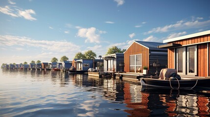 A photo of Houseboat Homes Harmonizing with the river