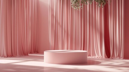 3D podium valentine day background with pink cylinder pedestal. Mockup product display. Minimal wall scene. Stage showcase