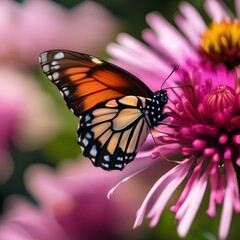 Close up of a butterfly on a bright flower, with a blurred background2