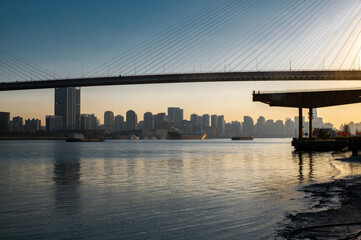 city bridge at sunset