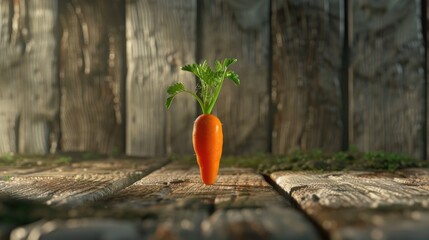 Small carrot against a wooden backdrop