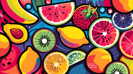 Brightly colored fruit and citrus illustration