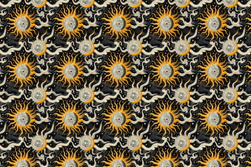 Pattern with Intricate Sun and Moon Designs