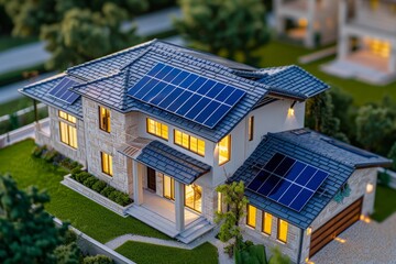 top view of model home with solar panels 