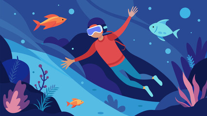 Engage in a oneofakind workout as you explore the wonders of the underwater world in VR.. Vector illustration