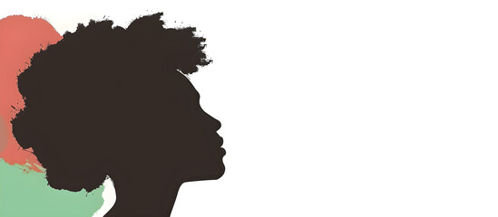 African American history template with a black woman silhouette on a white background, representing Black Lives Matter, Juneteenth, and Afro American freedom.