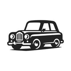 Old 70s Black and white Classic Car Illustration. Car silhouette vector.