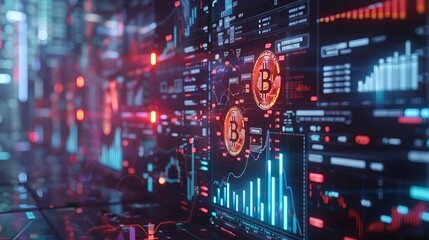 Digital money laundering through cryptocurrency, detailed computer screens, vibrant colors, highresolution, realistic portrayal, cybercrime, complex transactions, modern technology