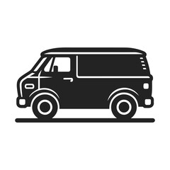 Van linear side view. Black contour linear silhouette. Vector simple flat graphic illustration. Isolate