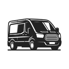 Modern van blueprint - side view. Cargo minibus. Vector simple flat graphic illustration