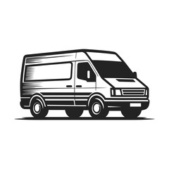 Black&white linear vector. Silhouette small truck. Isolated object on a white background. Isolate.