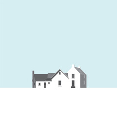 Various houses front view landscape minimal geometric shape flat design illustrated have blank space.