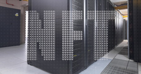 Image of nft text over server room