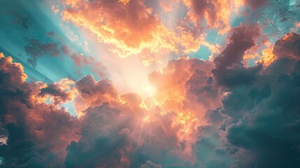 Dramatic sky background with clouds illuminated by the setting sun
