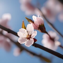 Close up of a blooming cherry blossom branch against a blue sky5