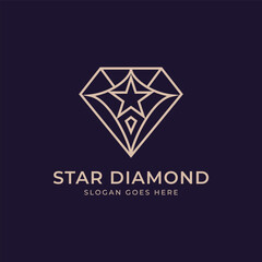 Star Diamond Jewelry logo design with minimalist stylish line art concept. Vector logo illustration.