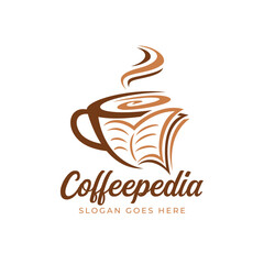 Abstract Coffee and Book combination logo design concept. Stylish vector illustration.