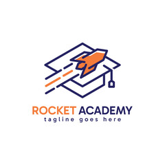 Rocket and Academy toga hat combination with line art concept. Minimalist vector illustration.